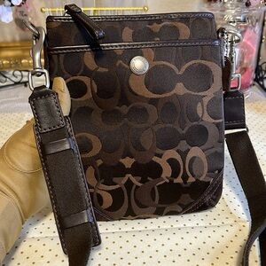 COACH oversized jacquard monogram print crossbody style swing pack.
